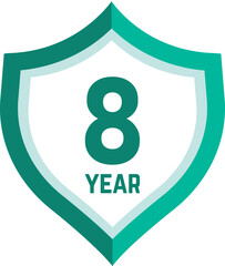 8 year Shield, warranty seal stamp, 8 warranty badge in Green, Eight year cover symbol, Eight year shield, Eight year mark label
