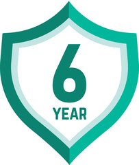 6 year Shield, warranty seal stamp, 6 warranty badge in Green, Six year cover symbol, Six year shield, Six year mark label
