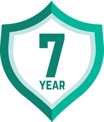 7 year Shield, warranty seal stamp, 7 warranty badge in Green, Seven year cover symbol, Seven year shield, Seven year mark label
