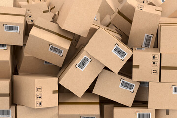 Pile kraft cardboard boxes. 3D illustration