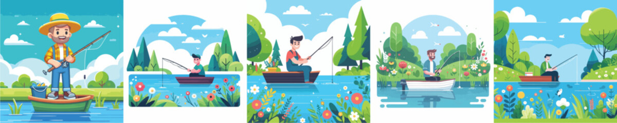  vector man fishing white background