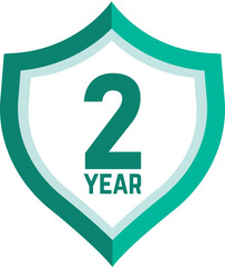 2 year Shield, warranty seal stamp, 2 warranty badge in Green, Second year cover symbol, two year shield, two year mark label