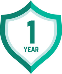 1 year Shield, warranty seal stamp, 1 warranty badge in Green, first year cover symbol, one year shield, one year mark label