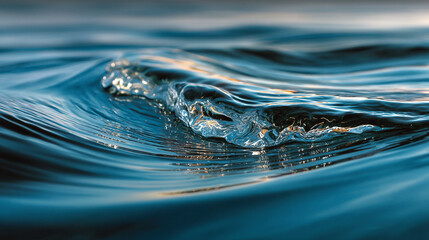 Close up of a wave cresting with sunlight reflecting on the water surface.