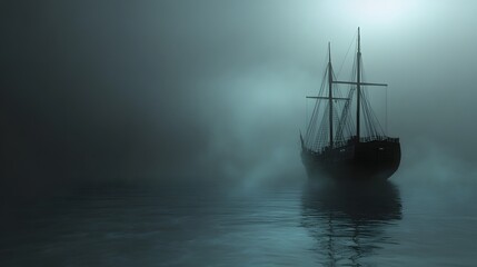 Obraz premium A mysterious sailing ship in the fog.