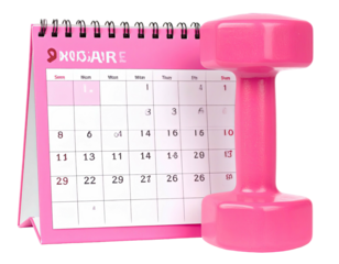 Pink dumbbell next to a pink calendar showing month of November