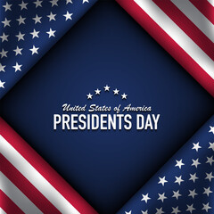 Presidents Day Greeting Card Design with USA Flag on Blue Background.