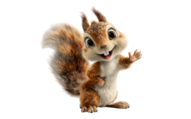 Cute cartoon squirrel waving hello isolated on a transparent background