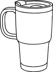 Thermos mug with handle, featuring a sleek design and insulated body, isolated on a white background, perfect for travel and outdoor activities with copy space