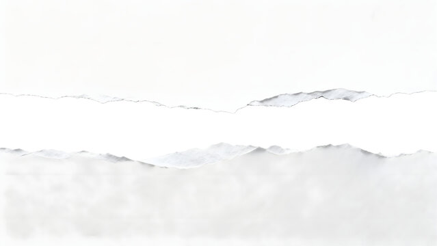 Horizontal torn paper opening with rough edges, ripped white paper hole cutout for graphic design