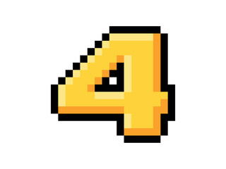 Pixel image of number 4 in 8-bit retro style, game UI assets, mobile games, score displays, banners, vector and transparent PNG formats.