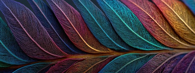 Vibrant Multicolored Leaf Patterns Reflecting Light in a Dark Background
