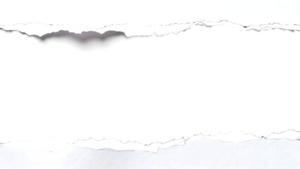 Naklejka premium Horizontal torn paper opening with rough edges, ripped white paper hole cutout for graphic design