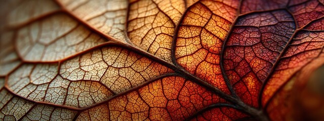 Intricate Texture of Autumn Leaf Showing Vibrant Color Gradients and Detailed Veins