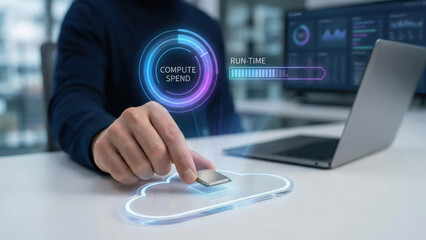 Cloud computing ai technology with risk management and controls for secure data processing and efficient compute spend in digital workspace