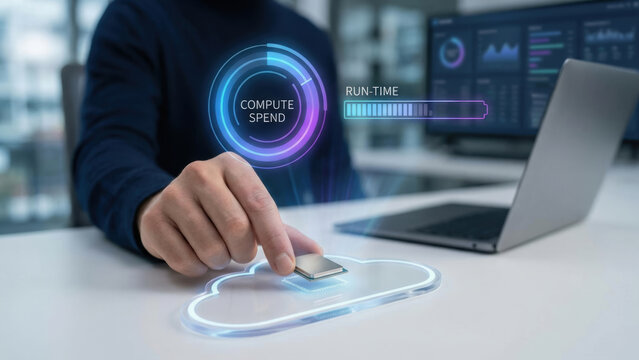 Cloud computing ai technology with risk management and controls for secure data processing and efficient compute spend in digital workspace - Powered by Adobe