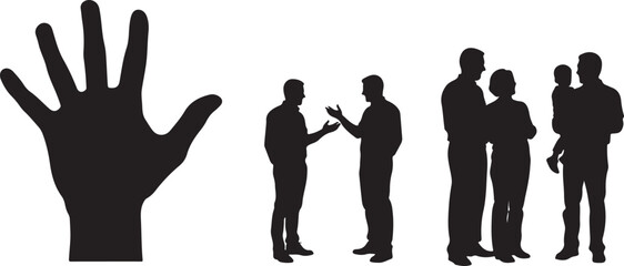 Silhouette of a hand and groups of people open hand