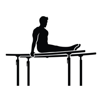 Parallel bars gymnast performing artistic gymnastics routine