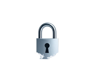 Naklejka premium Silver padlock icon against a stark black background, slight cloud detail