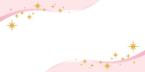 ピンクの滑らかな曲線とキラキラ光る星のフレーム