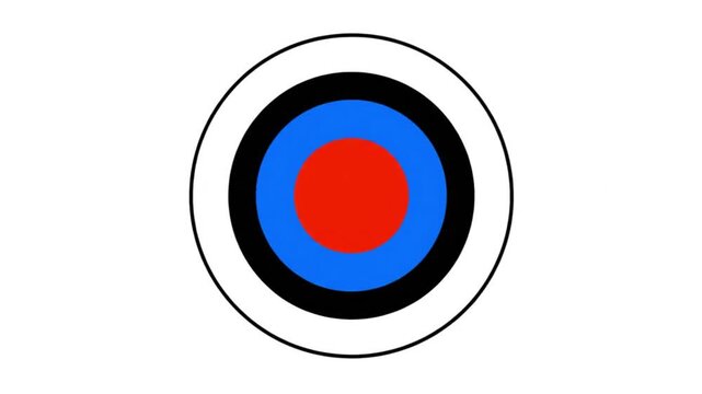 A graphic illustration of a colorful target with concentric red, blue, black, and white rings on a plain white background.