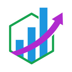 Business Growth Chart Logo Icon with Upward Arrow and Analytics Concept