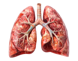 Anatomical illustration of the human lungs with the trachea and bronchi
