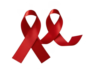 Two shiny red awareness ribbons symbolizing support and solidarity for hiv aids cause isolated on transparent background