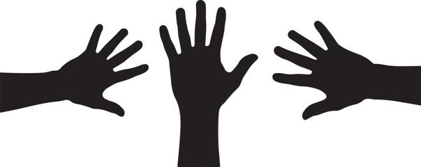 Obraz premium Three Black Silhouette Hands Reaching Upwards raised