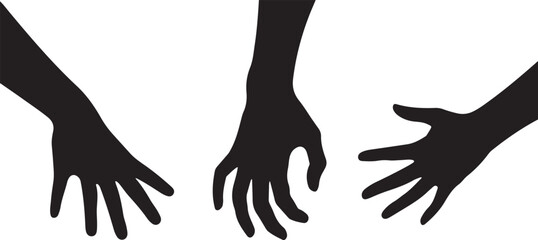 Three Reaching Hands Silhouette grasping open hands