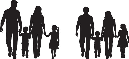 Two Families Walking Hand in Hand Silhouettes family