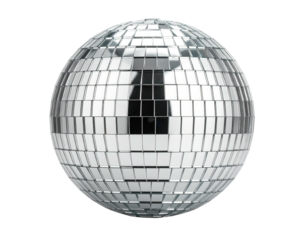 Mirrored sphere reflecting light, commonly used at parties