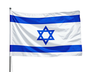 A waving flag with a blue Star of David and horizontal blue stripes