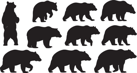 Black Bear Silhouettes in Different Poses white background