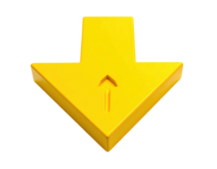 A vibrant yellow arrow pointing downward with an internal upward symbol