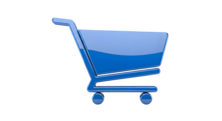 A blue shopping cart icon isolated on transparent background