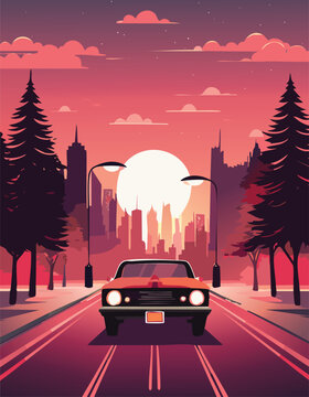 High Contrast Retro Noir Urban Taxi Street Scene Vector Artwork