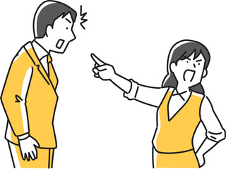 男性を指さして非難する女性