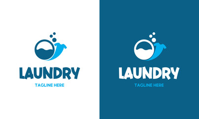 Modern laundry service logo design with water bubble and fabric icon, clean minimal branding