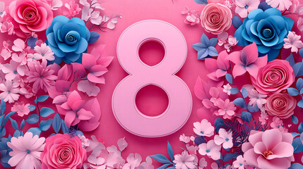 Floral Number Eight with Pink Flowers Decorative Design