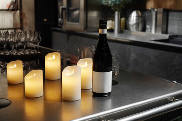 Sophisticated atmosphere with Borgogno No Name wine and LED candles in bar Borgogno