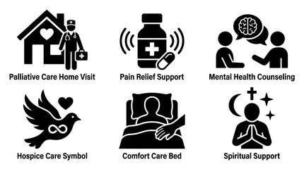 Vector icons Healthcare support icons for palliative care and counseling. Vector Illustration. EPS Editable