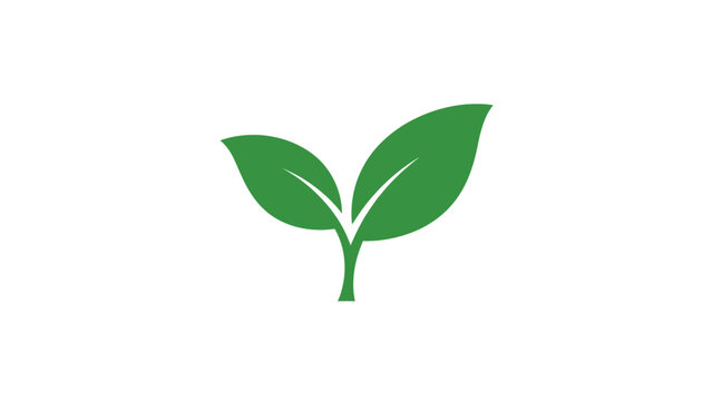 A minimalist graphic of two green leaves emerging from a stem, symbolizing growth and nature