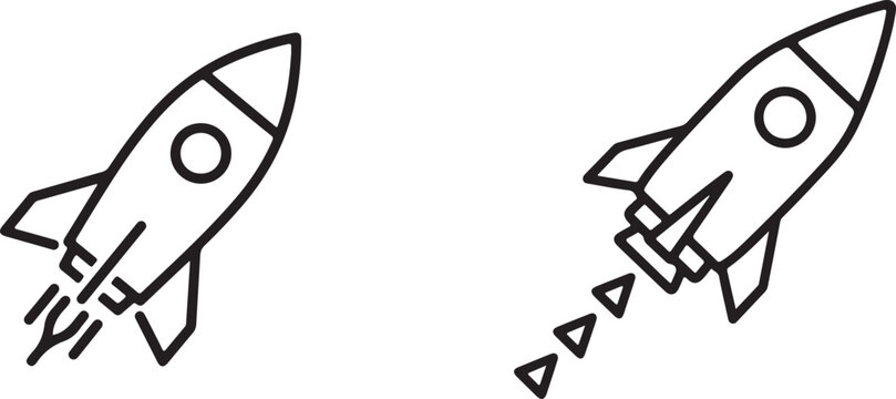 Minimalist Rocket Launch and Stage Separation Vector Icons &ndash; Black Line Art for Science, Space, and Technology Themes