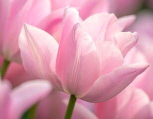 Naklejka premium Close-up of a delicate pink tulip in full bloom