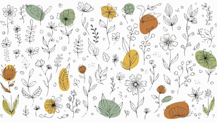 Hand Drawn Botanical Elements with Abstract Watercolor Accents.