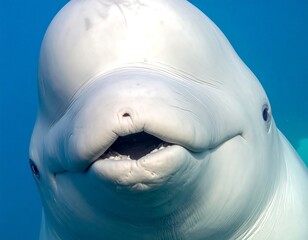 Fototapeta premium Close-up of a white marine mammal underwater, smiling