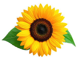 Fototapeta premium A vibrant sunflower with leaves on a black background