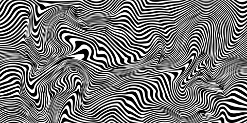 black and white. abstract wavy lines background. Pattern with optical illusion. Optical art, opart striped. Black and white design background.
