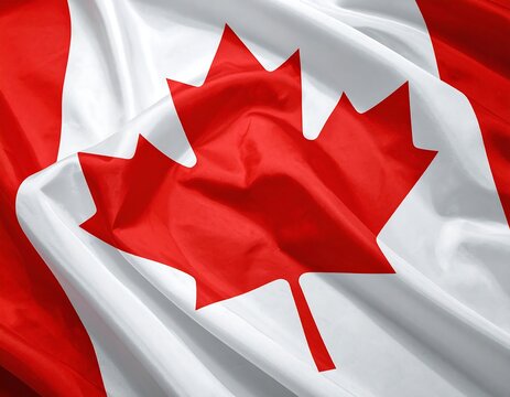 Close-up of a national flag with maple leaf emblem